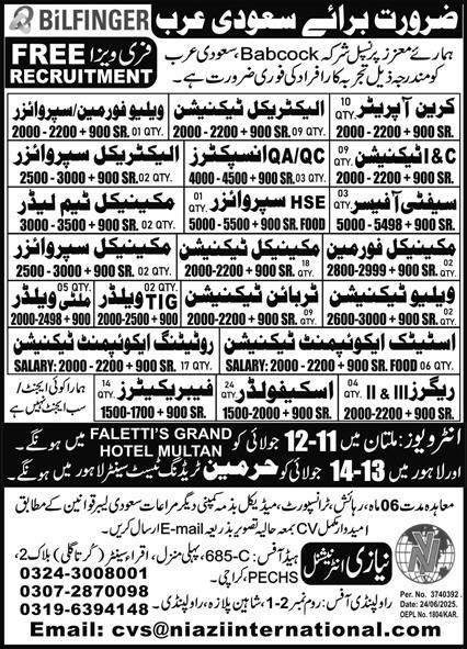 Operator, Technician, Supervisor Jobs in Saudi Arabia